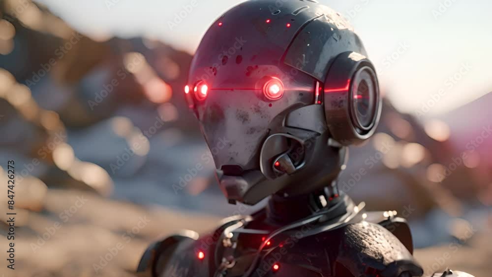 Futuristic Robot with Glowing Red Eyes with Ai generated.
Futuristic Robot with Glowing Red Eyes with Ai generated.