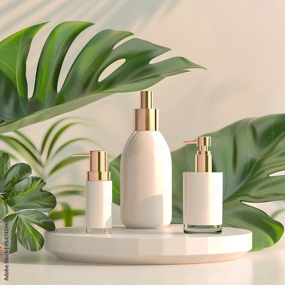Cosmetic packaging design and modern presentation With natural background Cosmetic packaging design and modern presentation With natural background