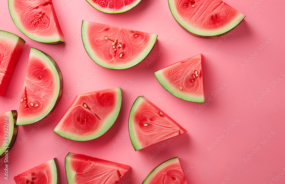 Watermelon slices on a pink background with copy space Watermelon slices on a pink background with copy space