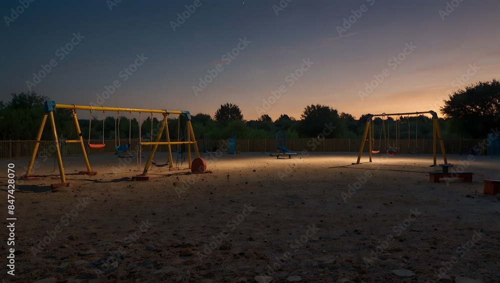 The serene stillness of a deserted play area at dusk, its equipment waiting silently for the next day's adventures ai_generated The serene stillness of a deserted play area at dusk, its equipment waiting silently for the next day's adventures ai_generated