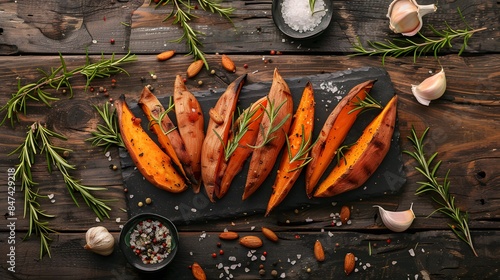 Roasted Sweet Potatoes with Rosemary and Garlic Cloves photo