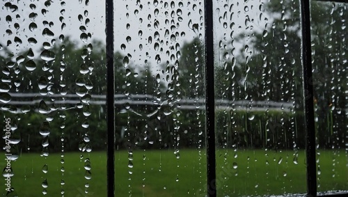 Rain drops on window of a house