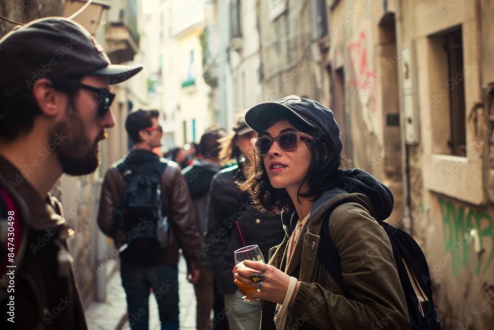 Portrait of a young woman with a glass of drink in the city Portrait of a young woman with a glass of drink in the city