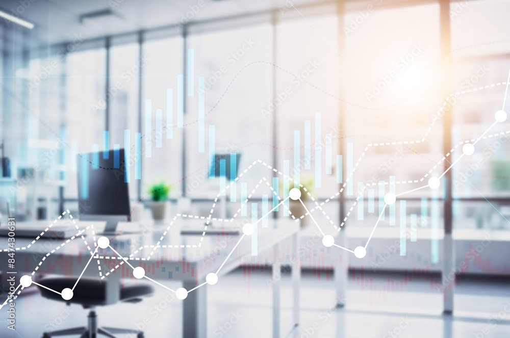 Abstract financial graph on modern interior Abstract financial graph on modern interior