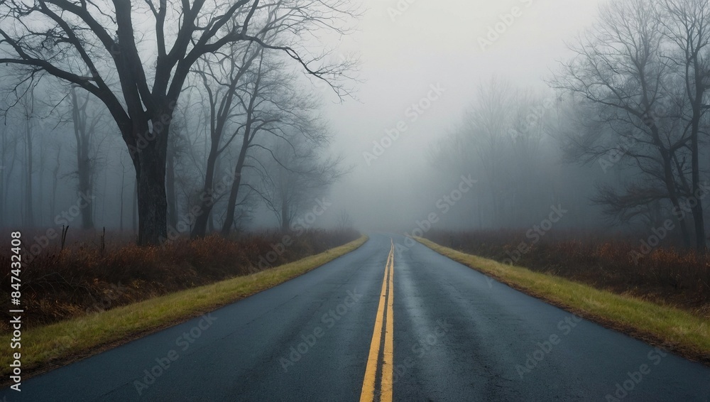 Fototapeta premium An empty road surrounded by trees