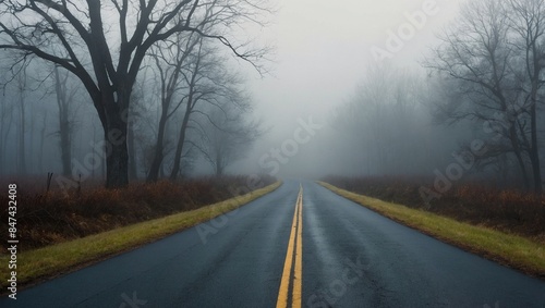 An empty road surrounded by trees