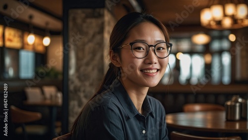 A Korean woman seated at a restaurant table