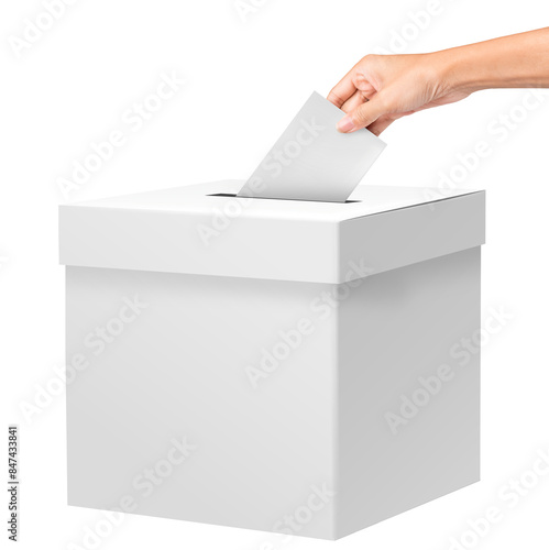 Konstfotografi Close up of a ballot box and casting vote on white background