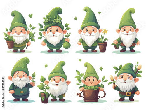 Set of draw vector illustration design gnome with Happy St Patrick's Day.Doodle cartoon style.