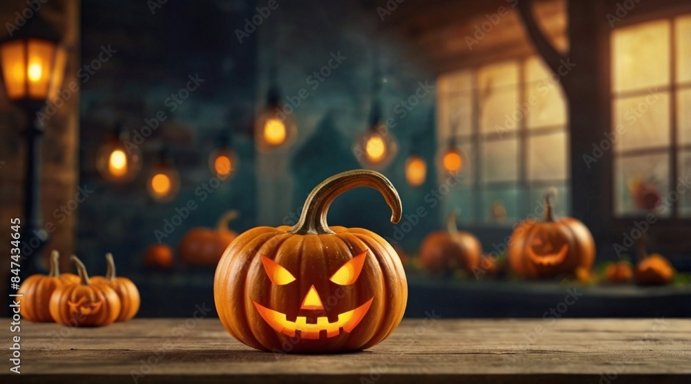 Hallowen Pumpkin Table Product Placement, blurry background Hallowen Pumpkin Table Product Placement, blurry background