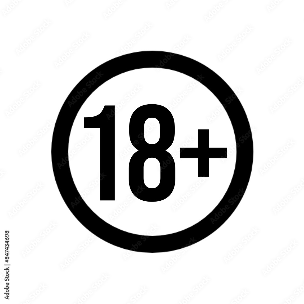 18 Plus icon. Adult Plus Age Circle symbol in a black filled and outlined style. Eighteen years limit sign. Flat icon. 18 Plus icon. Adult Plus Age Circle symbol in a black filled and outlined style. Eighteen years limit sign. Flat icon.