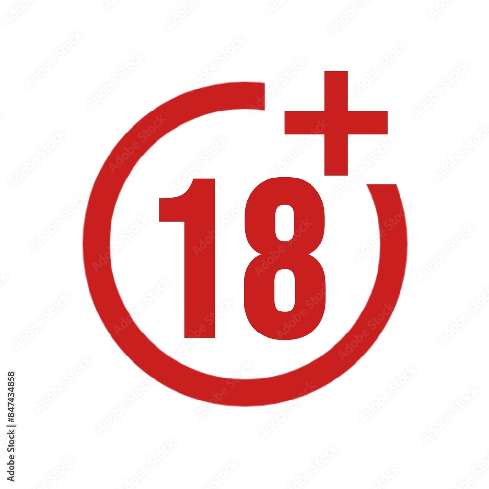 18 Plus icon. Adult Plus Age Circle symbol in a red filled. Eighteen years limit sign. Flat icon. 18 Plus icon. Adult Plus Age Circle symbol in a red filled. Eighteen years limit sign. Flat icon.