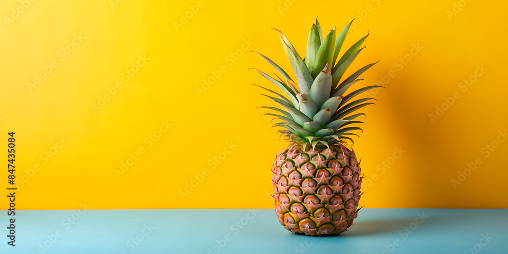 ripe pineapple fruit with yellow background ripe pineapple fruit with yellow background