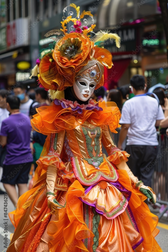 Fototapeta premium Vibrant Street Parade: Stunning Costumes and Festive Atmosphere