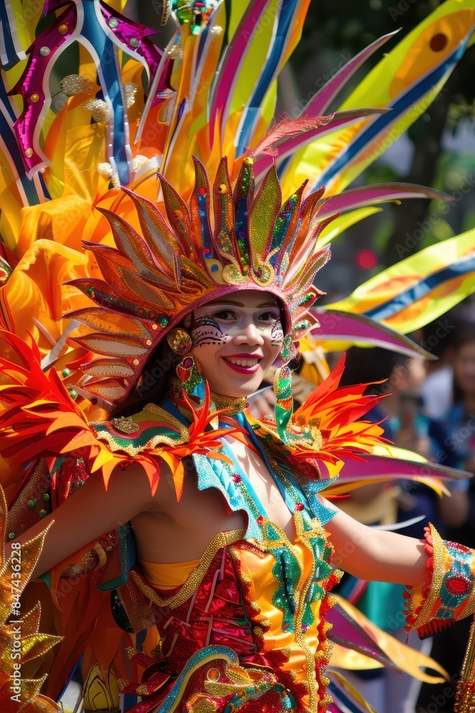 Fototapeta premium Vibrant Street Parade Extravaganza: Joyful Festivities and Elaborate Costumes