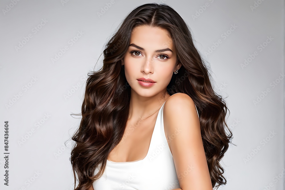 Fototapeta premium Portrait of a Beautiful Young Woman with Pristine Skin, Highlighting Face Care, Cosmetology, and Spa