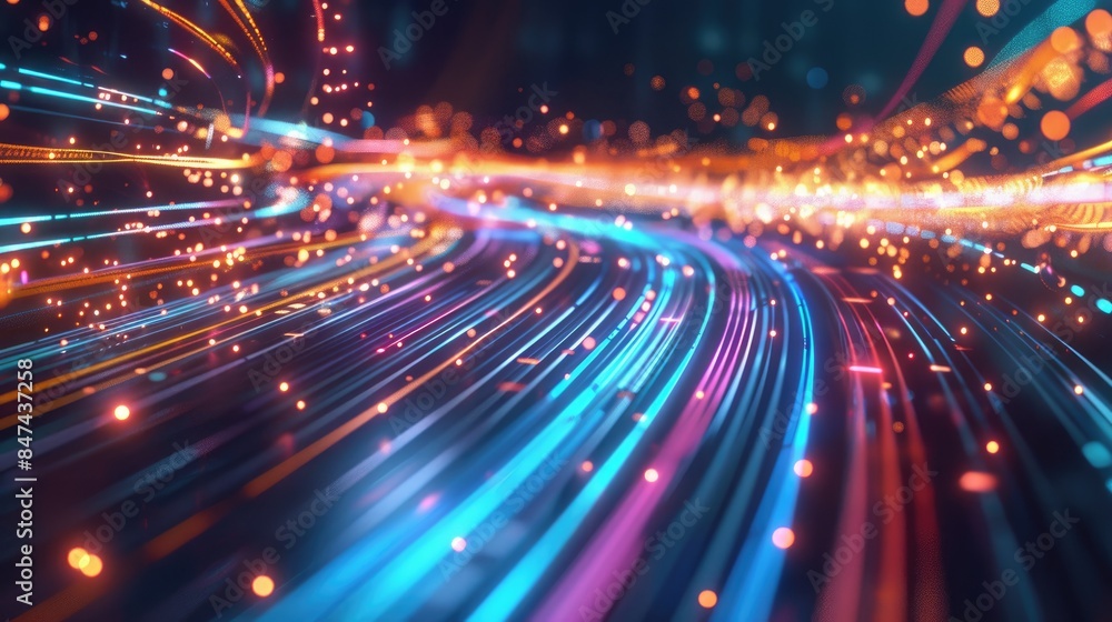 Dynamic high-speed data network with slick, glossy, and glowing lines of light. Dynamic high-speed data network with slick, glossy, and glowing lines of light.