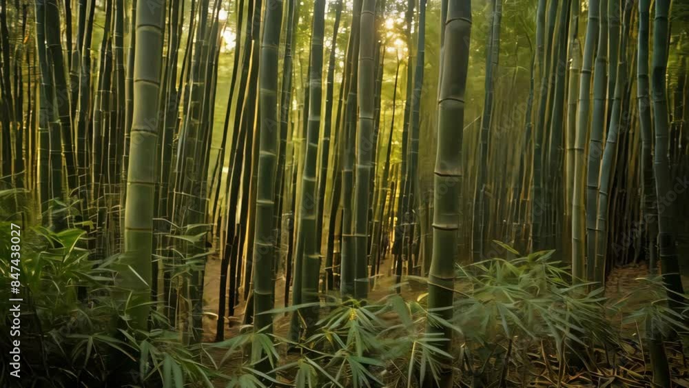 Tranquil Bamboo Forest in Golden Afternoon Light Tranquil Bamboo Forest in Golden Afternoon Light