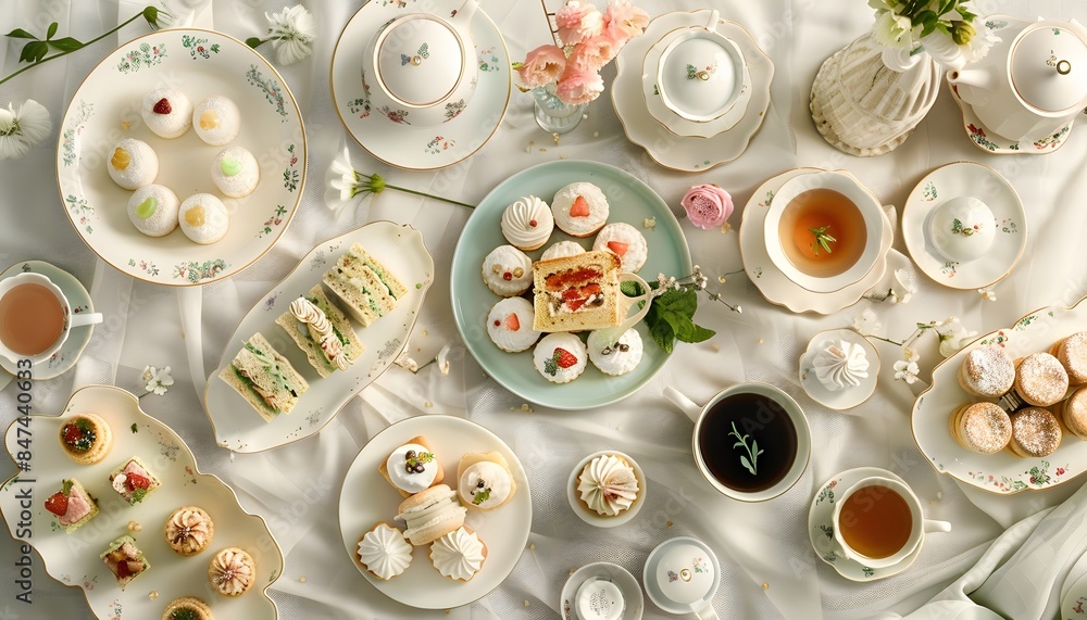 Elegant Afternoon Tea Spread with Finger Sandwiches and Scones Elegant Afternoon Tea Spread with Finger Sandwiches and Scones