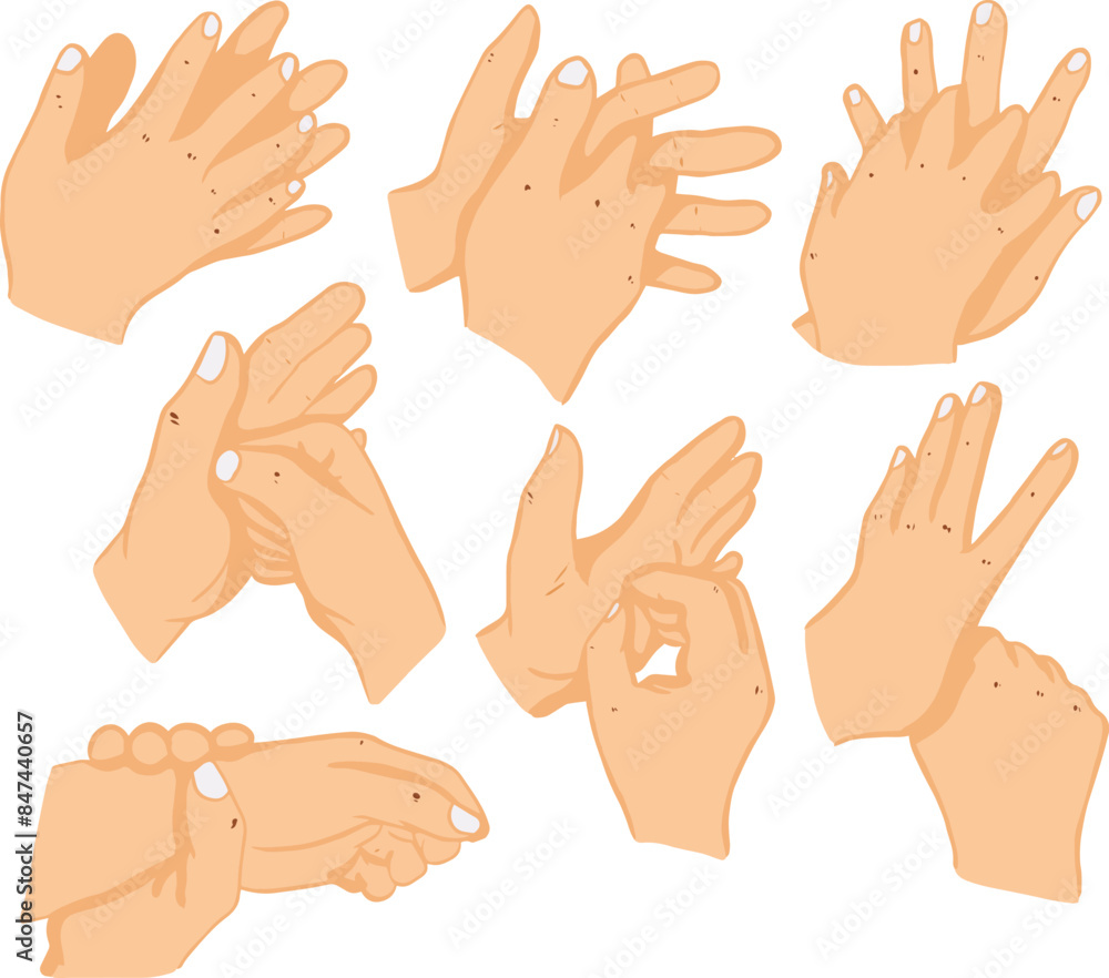 Drawing set of procedures for washing hands correctly, with 7 steps.Vector illustration. Drawing set of procedures for washing hands correctly, with 7 steps.Vector illustration.