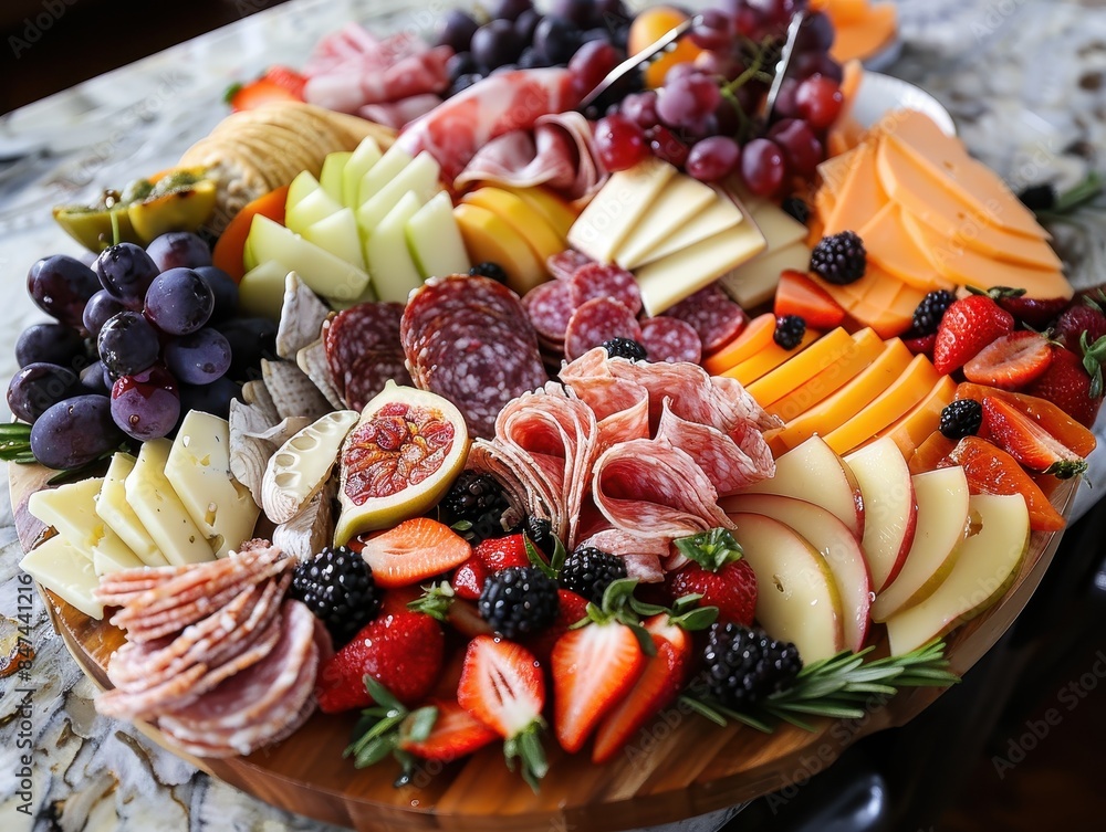 Gourmet Charcuterie Board with Assorted Cheeses, Meats, and Fruits for Entertaining Indulgence Gourmet Charcuterie Board with Assorted Cheeses, Meats, and Fruits for Entertaining Indulgence