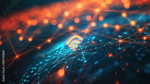 An Abstract Data Background Intertwined with a Wi-Fi Symbol, Depicting the Ubiquitous Reach of Wireless Networks