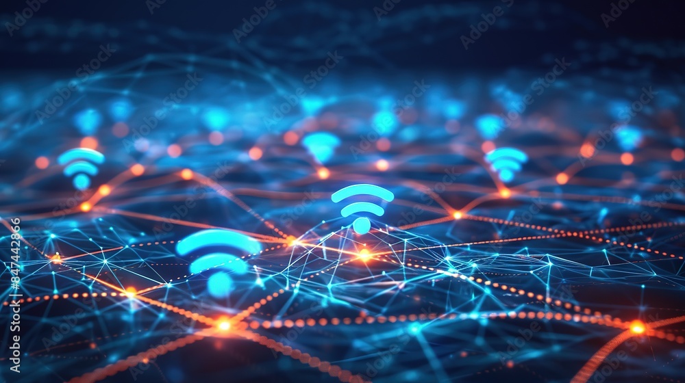 custom made wallpaper toronto digitalAn Abstract Data Background Intertwined with a Wi-Fi Symbol, Depicting the Ubiquitous Reach of Wireless Networks