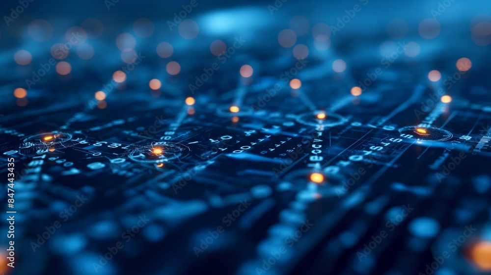 High-Tech Digital Network with Blue and Orange Lights in Futuristic Style High-Tech Digital Network with Blue and Orange Lights in Futuristic Style