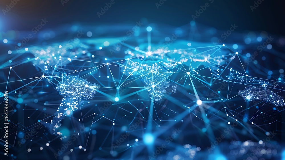 A global network map with interconnected nodes, symbolizing communication technology for internet business A global network map with interconnected nodes, symbolizing communication technology for internet business
