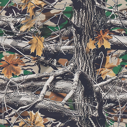 Maple Tree Autumn Leaves Camouflage Seamless Pattern Texture photo