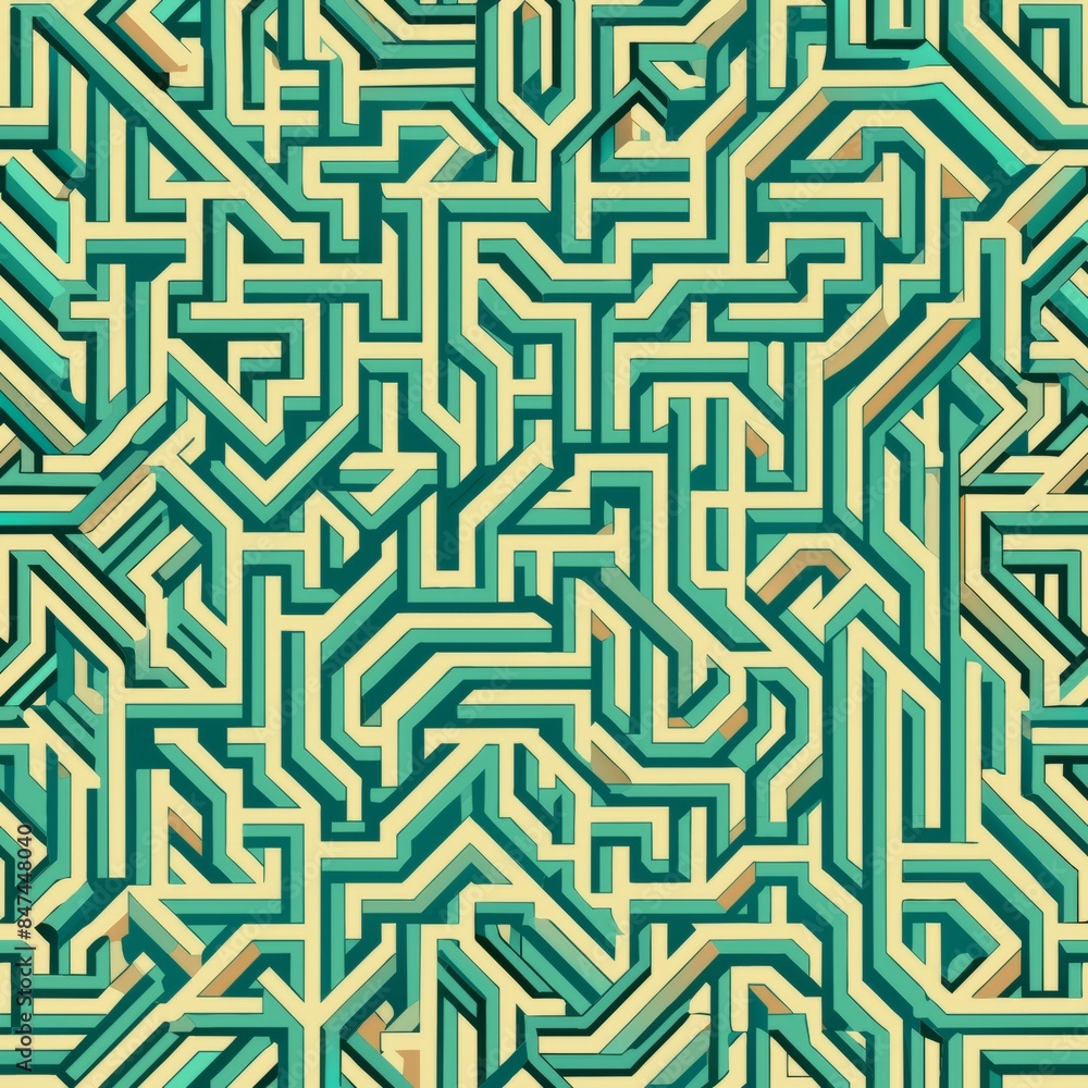 Seamless pattern of intricate labyrinths and mazes inspired by Turing's work on algorithms, Generative AI Seamless pattern of intricate labyrinths and mazes inspired by Turing's work on algorithms, Generative AI