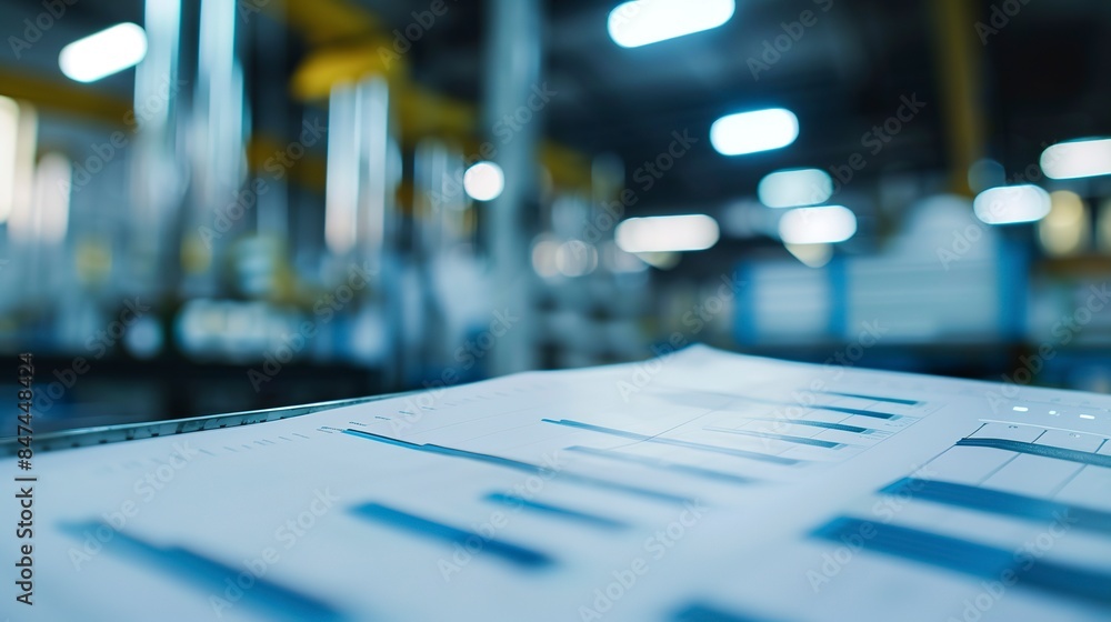 Close-up of efficiency chart in factory, productivity metrics, no people, data analysis, clear focused light Close-up of efficiency chart in factory, productivity metrics, no people, data analysis, clear focused light