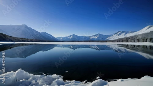Stunning Winter View of a Mountain Lake in Alaska