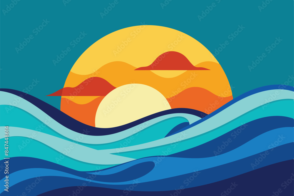 Obraz premium abstract wave ocean sea sunset vector background