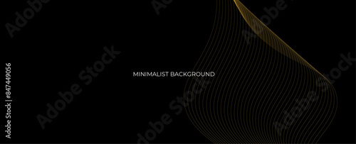 Abstract dark template with shiny gold lines. Geometric black background with gold curved stripes. Abstract Modern premium design with gold metal lines. banner, cover, poster. vector illustration