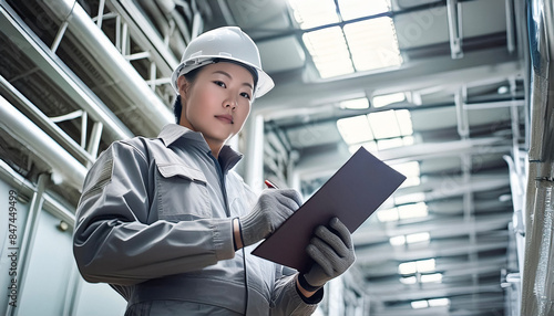 Wallpaper Mural A woman worker fills in a checklist in the factory. Torontodigital.ca