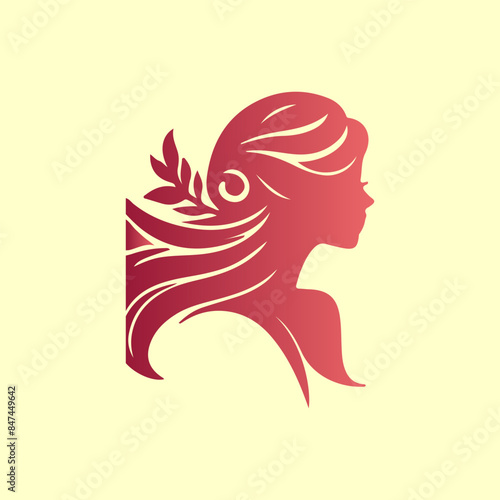 Set of luxury beauty woman hair style black logo design silhouette with white background.