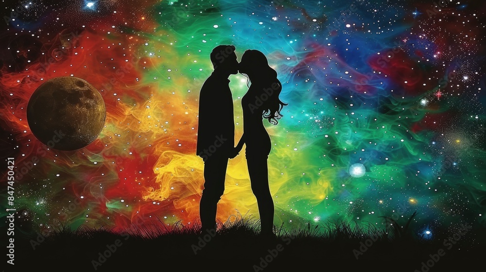  Silhouettes of a family having a picnic