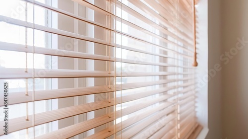 Modern window with brown blinds, closed style