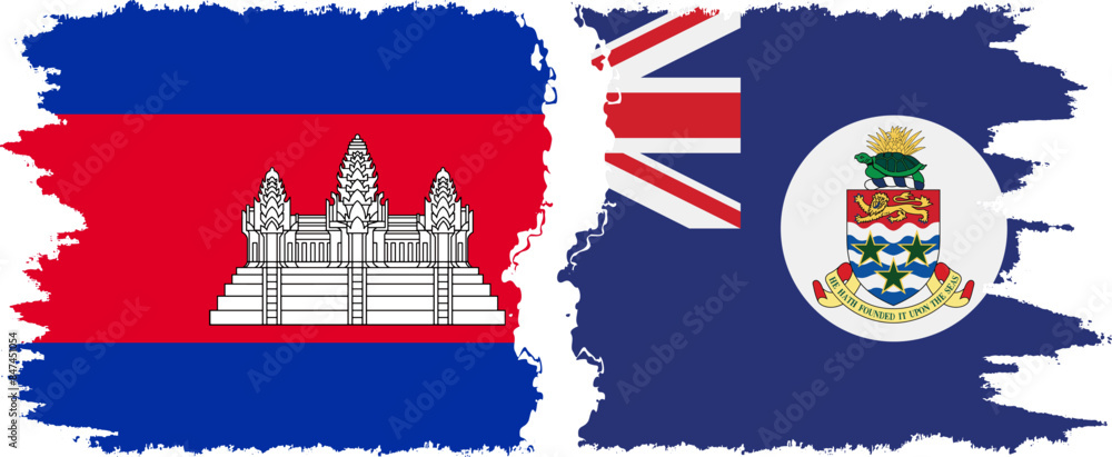 Cayman Islands and Cambodia grunge flags connection vector Cayman Islands and Cambodia grunge flags connection vector