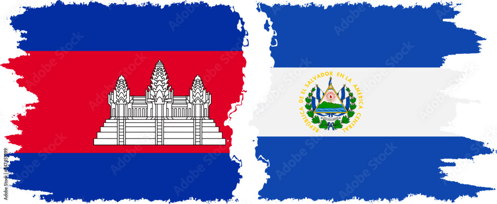Obraz premium El Salvador and Cambodia grunge flags connection vector