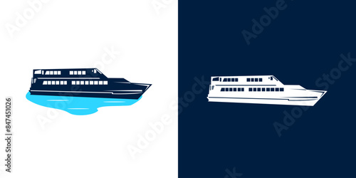 Cruise ship blue silhouette vector. Water sea transportation icon illustration