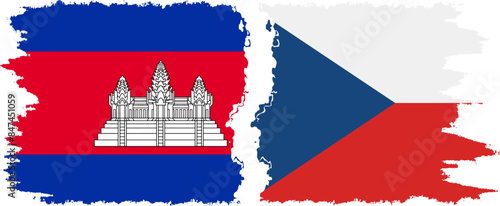 Czech and Cambodia grunge flags connection vector