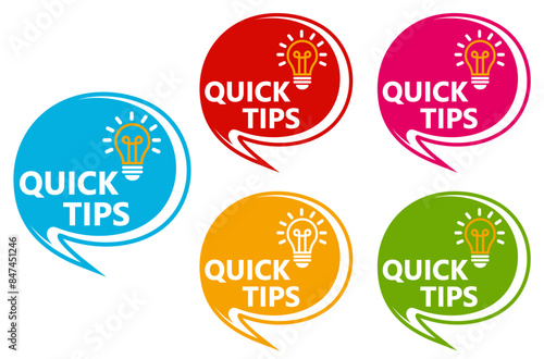 Set collections quick tips trendy colorful icon sign. Helpful tricks labels design template Vector illustration