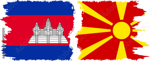Northern Macedonia and Cambodia grunge flags connection vector