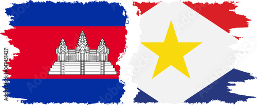 Saba and Cambodia grunge flags connection vector photo