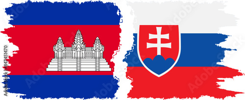 Slovakia and Cambodia grunge flags connection vector