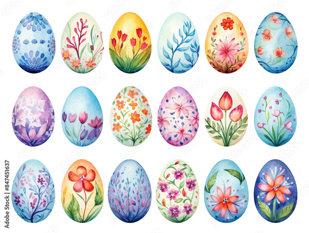 Hand painted Easter egg with flowers and leaves shapes and many color, isolated background Hand painted Easter egg with flowers and leaves shapes and many color, isolated background