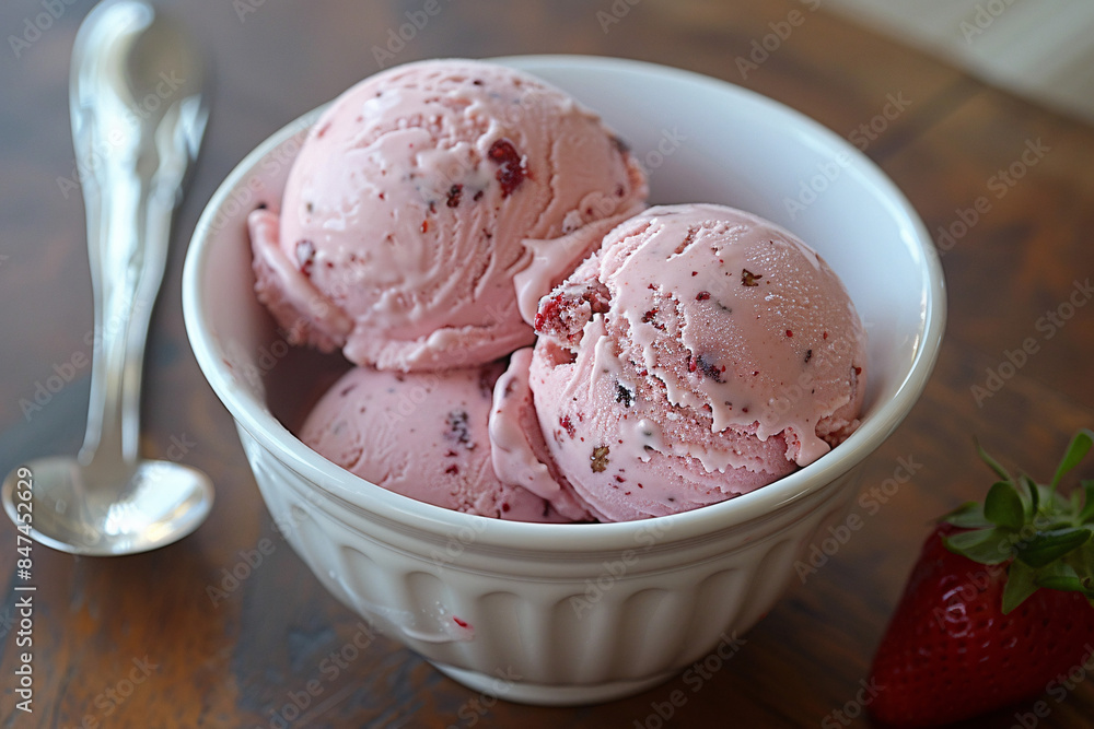 A sweet and creamy strawberry ice cream perfect for a refreshing summer treat. A sweet and creamy strawberry ice cream perfect for a refreshing summer treat.