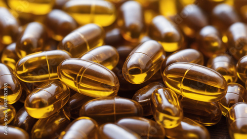 Close up of cod liver oil capsules